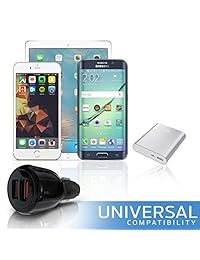 Thought energy 12v Dual USB Car Charger2 Port. 6A USB Car Adapter for All iPhones, Samsung Galaxy, Phones, Tablets and USB Compatible Devices. Blue LED Night Light. Quick Car Charger (Black) (6A)