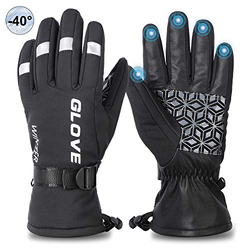 Winter Ski Gloves, 3M Thinsulate Warm Windproof Waterproof Gloves for Men Women, Touchscreen Cold Weather Outdoor Gloves for Running, Cycling, Skiing, Climbing