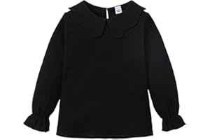 ZFZDRen 12M-12Y Toddler Baby Girls Ruffle Collar Blouse Kids Girl Solid Color T-Shirts Casual Tee Tops