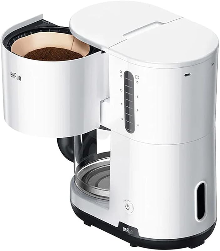 Casa Pequeno-Almoço1 Cafeteira com Filtro, AromaCafe, Sistema OptiBrew, Desligamento Automático, Máquina de Café até 10 Chávenas, Garrafa de Vidro Apta para Máquina de Lavar Loiça, 1000W, Branca, KF1100WH
