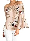 ZESICA Women's Casual Floral Off the Shoulder Bell Sleeve Chiffon Blouse Shirt Tops
