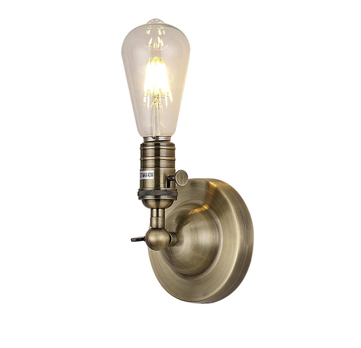 Loxton Lighting Metal Plated Vintage Wall Sconce (Antique Brass) with on/Off Switch for Kitchens Living Rooms Offices hallways Modern Looking