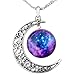 Joyplancraft Galaxy Necklace Hollow Out Crescent with Blue Purple Star Galactic Cosmic Moon Necklace