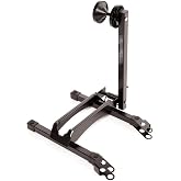 Feedback Sports Rakk Bicycle Floor Storage Stand Road/MTB/Gravel/E Bikes | Fits MTB, gravel, road, and kids bikes; tire-only contact protects frame; easy hands-free roll-in front or rear wheel parking