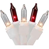 Dobar Red and White Christmas Lights - 100 Count - 24 Ft - Static/Blinking | Candy Cane Christmas String Lights - Plug In - Christmas Peppermint Lights - Indoor &amp; Outdoor Use - UL Listed - Connectable