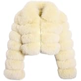 loveimgs Women Fluffy Faux Fur Coat Cropped Jacket Puffer Jacket Zip Up Winter Warm Fuzzy Teddy Jacket