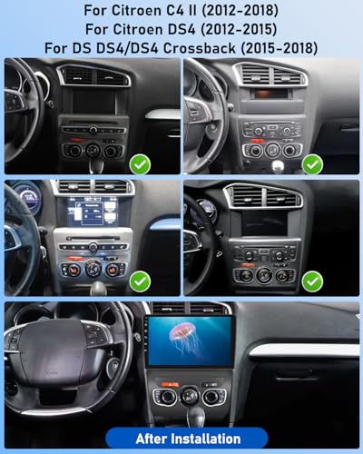 NHOPEEW 2G+64G Android Car Radio for Citroen C4/DS4 2012-2018 - Wireless Carplay & Android Auto - 10 Inch Android Stereo with WiFi EQ GPS Mirror Link FM RDS + AHD Camera & Mic