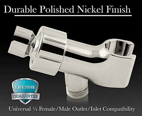 ShowerMaxx | Shower Head Holder in Brushed Nickel Finish | Mount for Handheld Showerheads | Arm Bracket with Swivel Ball Connector | Adjustable Universal 1/2 in Male Female Shower Heads Wall Mount