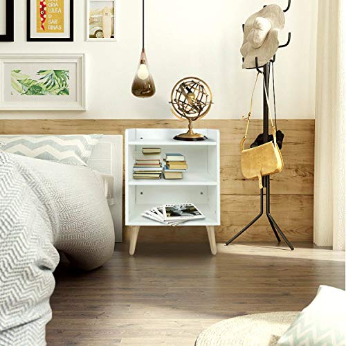 TINSAWOOD End Table 3Tier,Nightstand with Open Compartment, Wooden