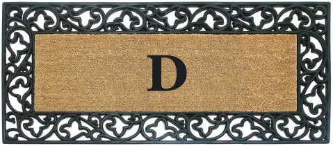 Nedia Home Acanthus Border With Rubber/Coir Doormat, 24 By 57-Inch, Monogrammed D