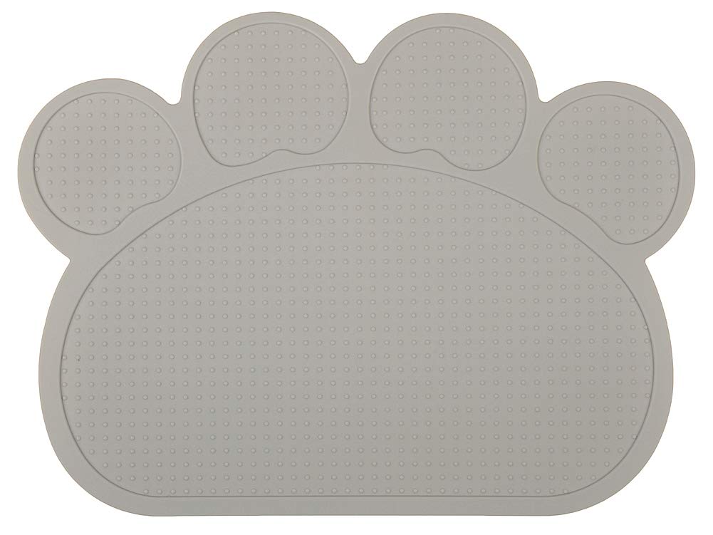 DM Paw-Shaped Silicone Cat Litter Box Mat,Kitty Scatter Control Rug,Pet Food Placemat,Door Mat,Waterproof & Washable,40x30 cm (Light Gray)