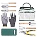 DRILLPRO 9 Piece Garden Tool Set, Gardening Steel Tools All-in-One Tool Bag, Durable Folding Stool, Stainless Steel Hand Tools Kit Bag