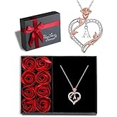 Iefil Rose Heart Necklaces Gifts for Women - 925 Sterling Silver Heart Initial Necklace, Anniversary Birthday Gifts for Women, Jewelry Gift for Wife Girlfriend Mom Daughter