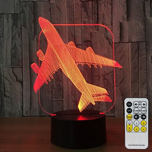 3D Night Lights for Kids with Remote Controller LED Touch 7 Colors Changing Toy Plane Desk Lamp