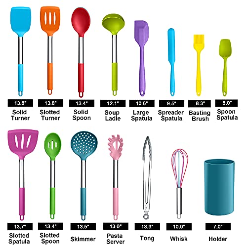 LIANYU 15Piece Kitchen Cooking Utensils Set with Holder, Silicone