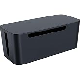 Eichzer Cable Management Box with Lid, Three Entry/Exit Slots, Black | Large Cord Organizer, Plastic Power Strip Cover, Hide Surge Protector on Desk &amp; Floor, for TV Computer Home Router Office
