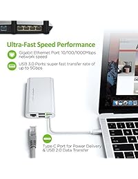 Omars 8 en 1 USB C Ethernet Dongle con HDMI 4K, VGA, 2 x USB 3.0, Gigabit Ethernet, puerto de carga USB C, lector de tarjetas SD Micro SD, diseño de aluminio compatible con MacBook Chromebook