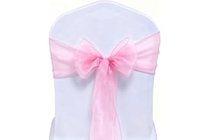 MAGTOWNE Organza Pink Chair Sashes Bows 50 Pack Universal Chiffon Chair Ties Ribbons Knots for Wedding Party Reception Banquet Decoration, Pink Bows for Chairs