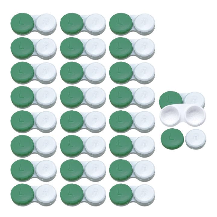 EUPSIIU 25 Pack Contact Lens Cases - Portable Contact Lens Containers with L & R Caps, Green Lenses Cases for Home, Travel & Outdoor