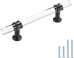 10 Pack goldenwarm Modern Cabinet Handle Black Cabinet Knobs - LS9165BK96 Lucite Drawer Pulls Clear Acrylic Cabinet Pulls and Handles 3 3/4 Cabinet Handles Kitchen Hardware