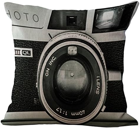 Sunshine06 Camera Pattern Vintage Cotton Linen Square Throw Pillow Case Decorative Cushion Cover Pillowcase Cushion Case for Sofa Bed Chair18 X 18 Inch (A)