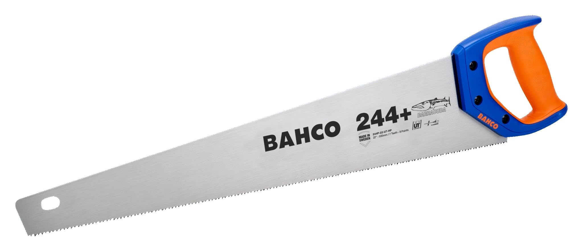 Bahco Barracuda 22” 550mm Hardpoint 7TPI Handsaw, Ergonomic Soft Grip Handle with Built in Angle Guides – Bahco 244P-22-U7-HP