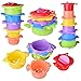 FUN LITTLE TOYS 9 PCs Baby Bath Toys with Ocean Animals Bath Squirters Toys, Stacking Cups, Water Blaster Toys, Watering Can, Fishing Net and Bath Toy Organizer Birthday Gift for Kids