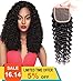 JOYFUL QUEEN 10 Inch 4x4 Brazilian Deep Wave Lace Closure Human Hair Free Part 8A Pre Plucked Lace Closure 100% Brazilian Virgin Hair Curly Lace Closure Natural Color