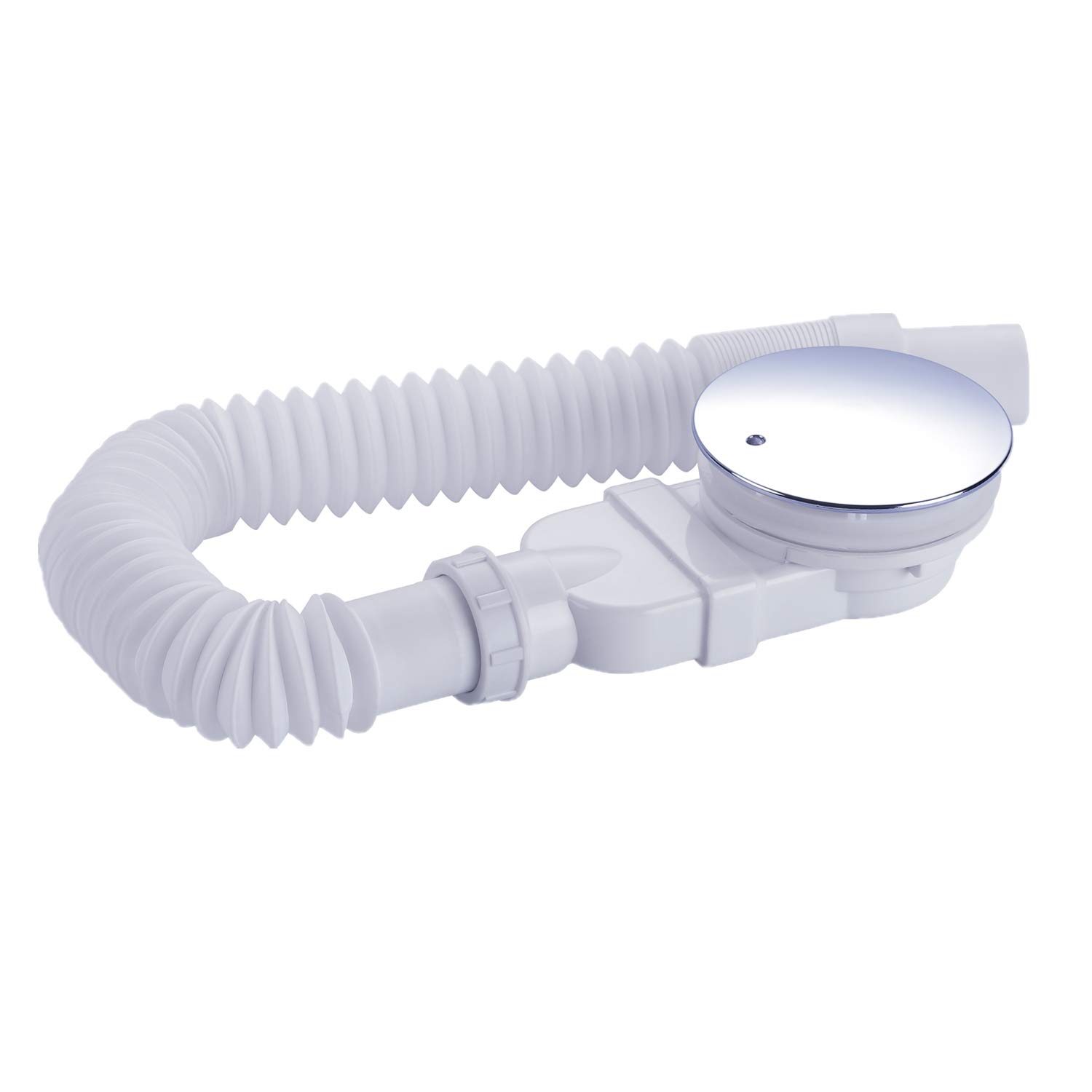 IMPTS Shower Drain Fitting, 90 mm, Extra Flat Drain Hole Set for Shower Tray, Siphon with Odour Stop, Hair Strainer, Flex Hose, Chrome Cover