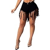PINSV Women's Denim Shorts Summer High Waisted Frayed Raw Hem Ripped Tassels Sexy Short Pants Jeans