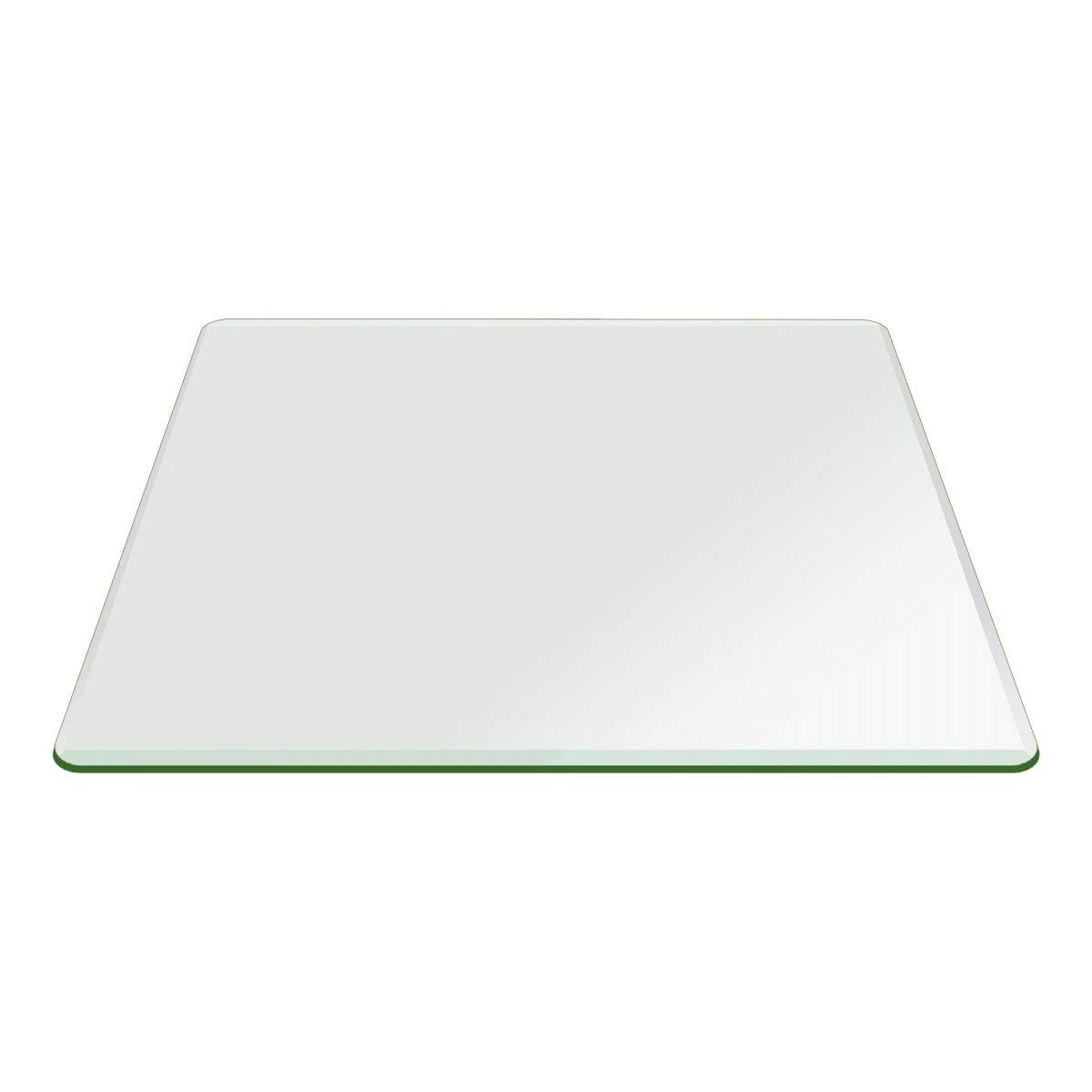 Fab Glass and Mirror 18" Inch Square 1/2" Thick Tempered Radius Corners Beveled Edge Polish Glass Table Top, Clear Image