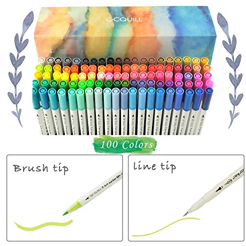 100 dual tip brush pens