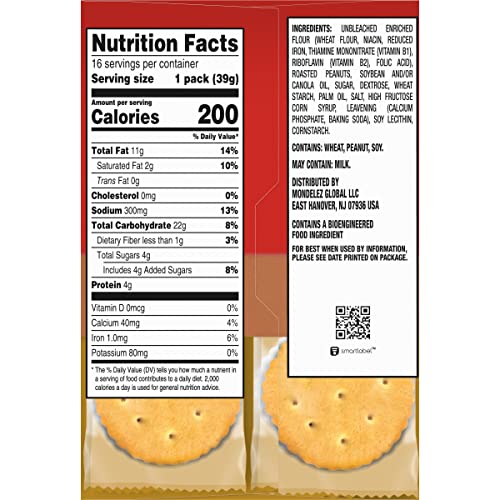 RITZ Peanut Butter Sandwich Crackers, Family Size, 16 1.38 Oz Packs