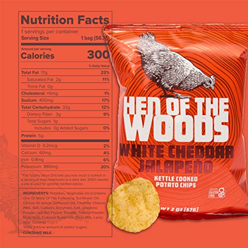 Hen of the Woods Kettle Cooked Potato Chips, Mixed Flavors Variety Pack, 2 Ounce Bag, 12Pack