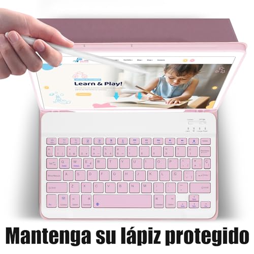 KTOITION Keyboard Case for Xiaomi Redmi Pad 2 / Redmi Pad SE 11 Inch 2023 | Detachable Magnetic Bluetooth Keyboard with Spanish Ñ, Case with Pen Holder, for Xiaomi Redmi Pad 2 11 Inch 2025 Pink