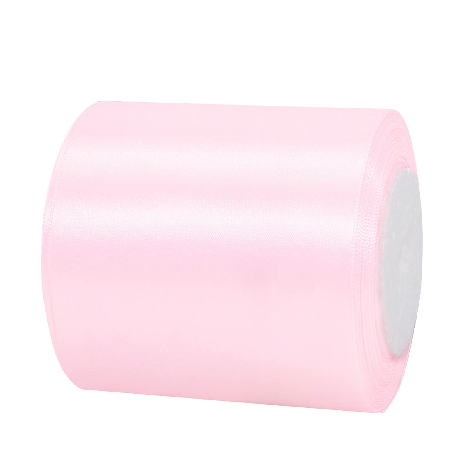 100mm Wide Thick Pastel Pink Ribbon for Gift Wrapping,22m 4Inch Large Fabric Satin Ribbon Baby Pink Bow for Gift Wrapping,Ribbons for Crafting,Bouquets,Wedding,Car,Presents,Cake,Christmas Decorations