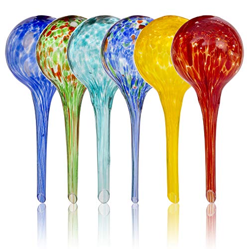 Besti Large Self Watering Globes for Plants (6-Pack) Waters Greenery Up to 2 Weeks Hands Free | Durable, Multicolored Glass Craftsmanship | Indoor and Outdoor Use - Measures 12” x 3.5”