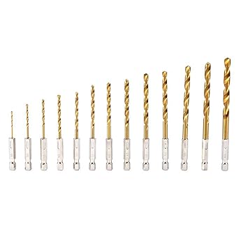 Generic 13pcs/set 1.5-6.5mm HSS High Speed Steel Titanium Step Drill Bits 1/4 Hex Shank bits for Drilling Wood Working Tools Power Tools