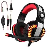 BlueFire Professional Stereo Gaming Headset for PS4, Xbox One Headphones with Mic and LED Lights for Playstation 4, Xbox One, PC (Red)