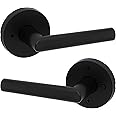 Kwikset Milan Interior Privacy Door Handle with Lock, Door Lever For Bathroom and Bedroom, Matte Black Reversible Keyless Push Button Lock Door Lever