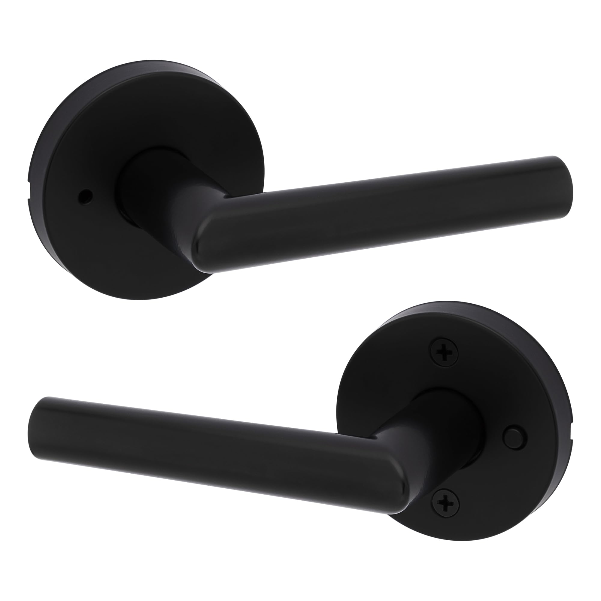 Photo 1 of **LOTS OF SCRATCHES** Kwikset Milan Interior Privacy Door Handle with Lock, Door Lever For Bathroom and Bedroom, Matte Black Reversible Keyless Push Button Lock Door Lever