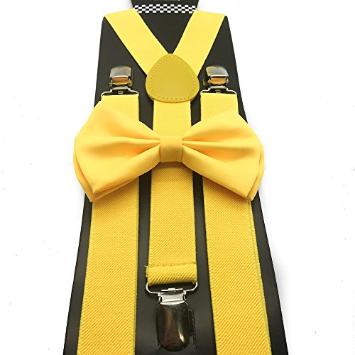Awesome Yellow Color Wedding Accessories Adjustable Bow Tie & Suspenders
