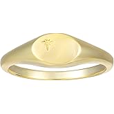 espere 18K Gold Plated Square Signet Pinky Ring Dainty North Star Oval Signet Ring | Lightweight Thick Statement Rings for Women