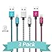 StyleTech Inc. Aluminum Nylon Braided Series 3 Feet 8 Pin Lightning Syncing Charging Cable for iPhone SE/5/6/6s/Plus iPad Mini/Air/Pro (3.) 3 Pack- Blue- White- Pink)