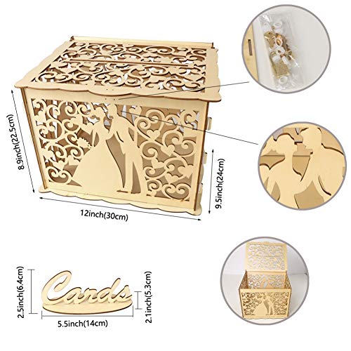 Patgoal Hollow Design DIY Wedding Card Box with Lock and Card Sign Gift Card Holder for Reception Baby Shower Wedding Anniversary Party Decorations