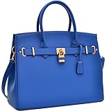 Dasein Faux Leather Padlock Structured Briefcase Satchel Handbag, Tablet, iPad Bag - Blue
