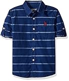 U.S. Polo Assn. Boys' Big Boys' Long Sleeve Single Pocket Sport Shirt, Classic Navy Stripe, 10/12