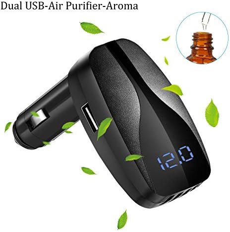 Car Charger Adapter, Ionic Air Purifier and Essential Oil Diffuser for Car, Dual Usb Port Fast Car Charger , Remove Smoke, Bad Smell and Odors (Black)
