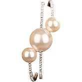 YERTTER Dainty Rhinestone 1920s Silver Fake Pearl Open Bangle Bracelet Wedding Sparkly Layered Wrap Cuff Bangle Bracelet Adjustable Pearl Bracelets for Women Brides