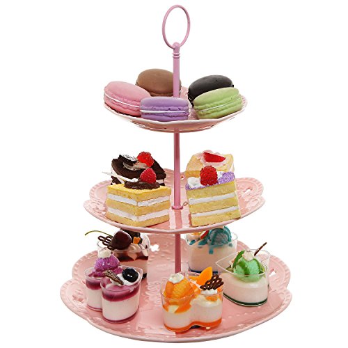 Pastel pink ceramic 3 tier dessert stand server / cupca…